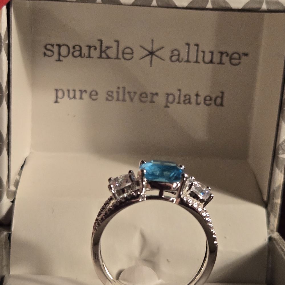 Silver Plated Ring with Blue Stone